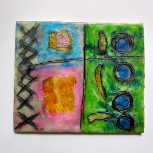 Encaustic Painting - Original Art - Mixedmedia - India Ink - Birch Plywood - Small - Leaves - Wax - Beeswax - Paper
