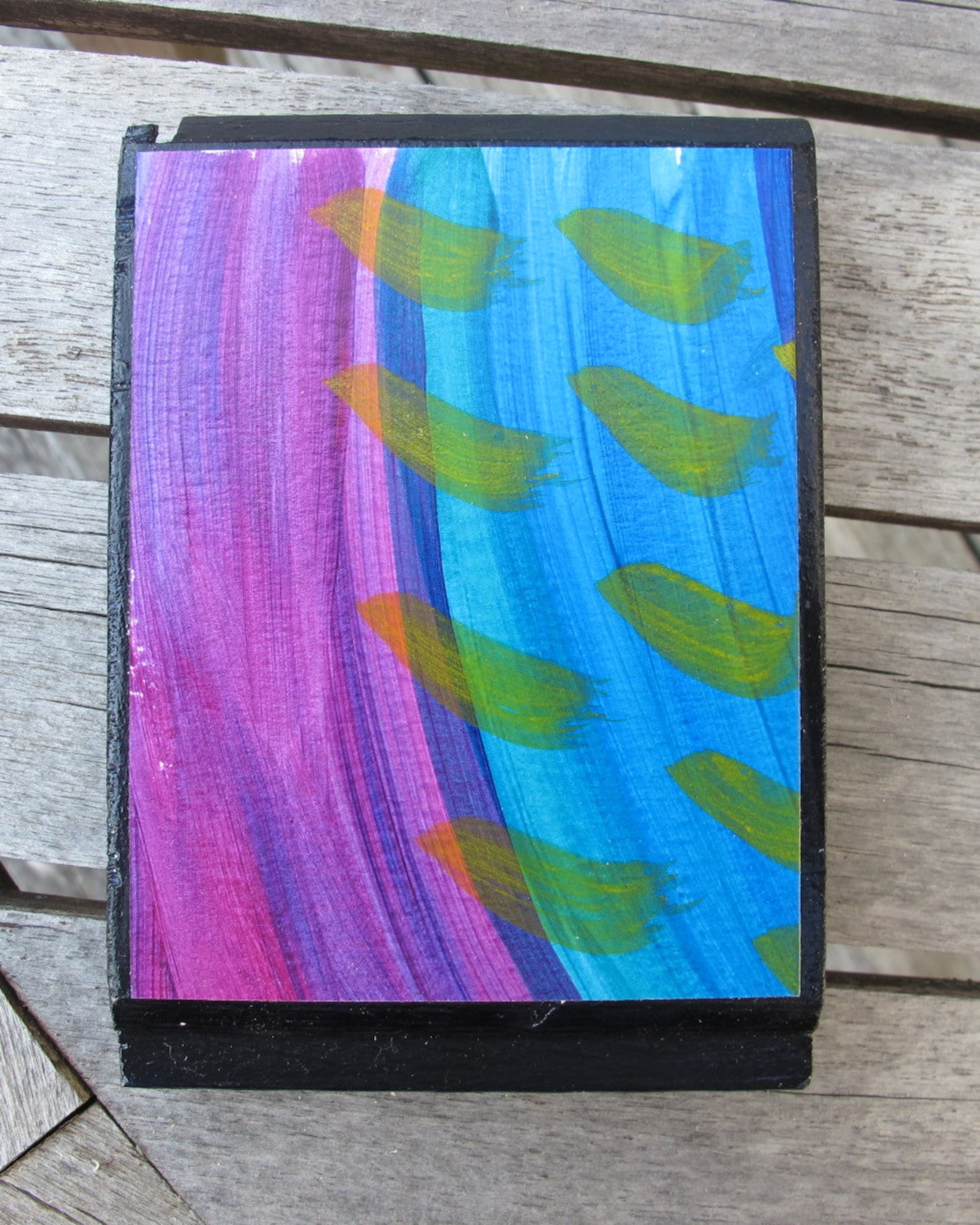 Small Abstract Acrylic painting Paper on Wood 4 x Etsy