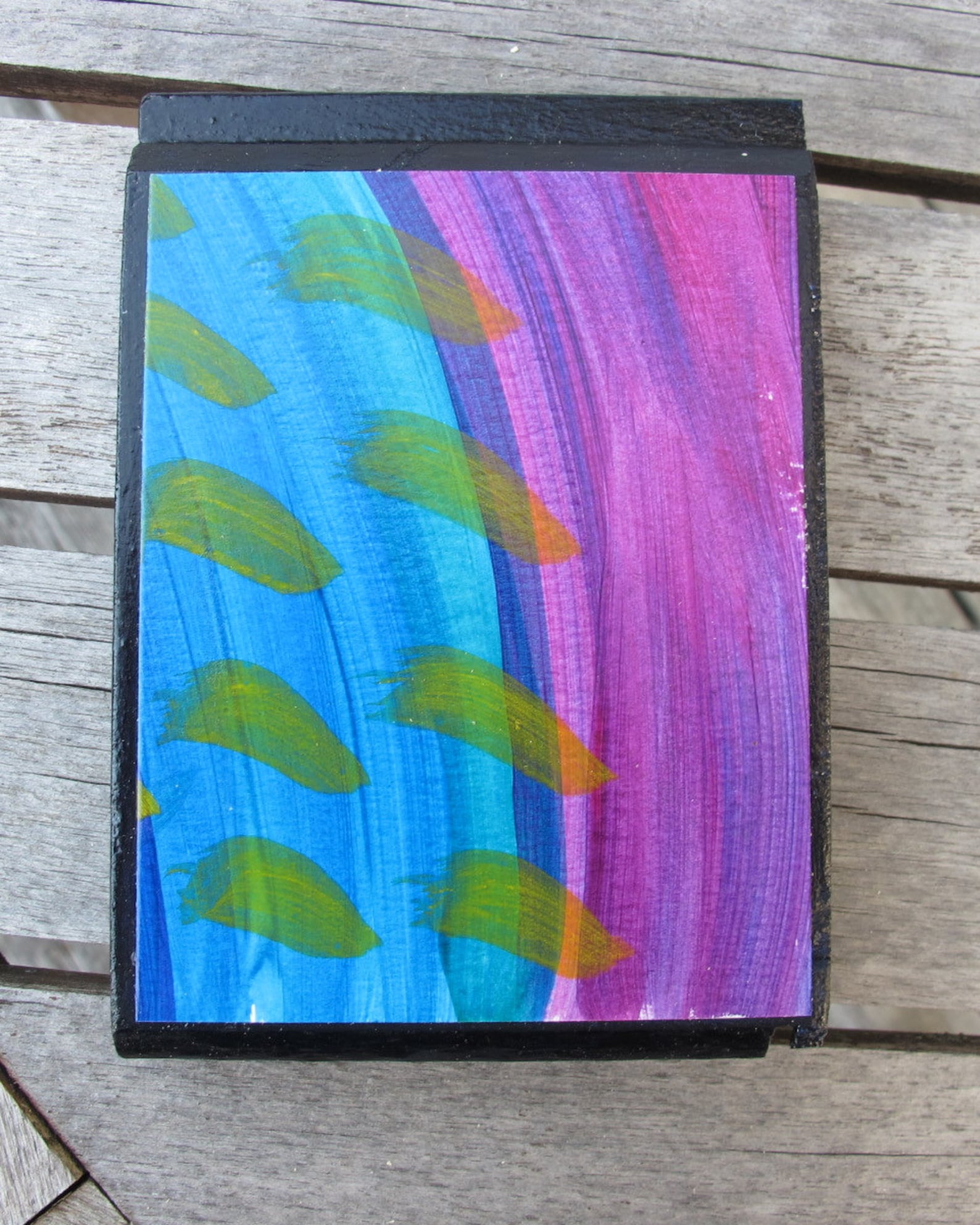 Small Abstract Acrylic painting Paper on Wood 4 x Etsy