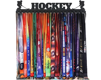 Hockey Medal Hanger Display Holder Rack Frame for Sport Race - Sturdy Black Steel Metal Over 60 Medals Easy to Install