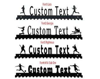 Custom Medal Holder Personalized Display Hanger Custom Name Text Font and Images For Athletes Easy to Install Black Color (1Pcs)