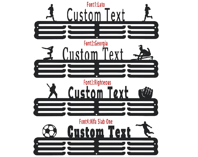 Featured listing image: Personalized Medal Hanger Display Holder Tiered Award Rack - Custom Text Color and Images for Athletes Easy to Install
