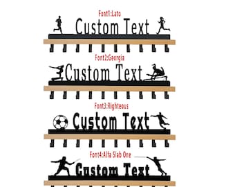 Personalized Wood Medal Hanger Display Trophy Shelf - Sports Medal Display Rack with Wooden -Custom Text Color and Images for Athletes