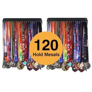 Medal Holder Display Hanger Rack Frame For Sport Runner-Race - Sturdy Black Steel Metal Over 60 Medals Easy to Install (2Pcs)