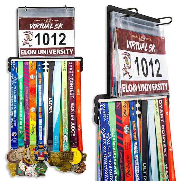 Medal Hanger Display For Runner - Race Bib Holder - Medal Holder Display Rack - 3 Rows Medal Hanger -Sturdy Black Steel Metal