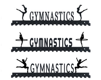 Personalized Gymnastics Theme Medal Hanger Display Holder Tiered Award Rack - Custom Text Color and Images for Athletes Easy to Install