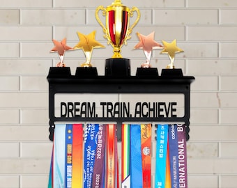 Medal Holder with Trophy Shelf, Dream Train Achieve Medal Display Rack