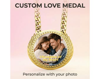 Custom Photo Love Medal Necklace, Personalized Valentine Gift for Couple