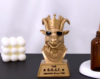 GOAT Trophy Goat Head Statue Desk Decor Greatest Of All Time Gift