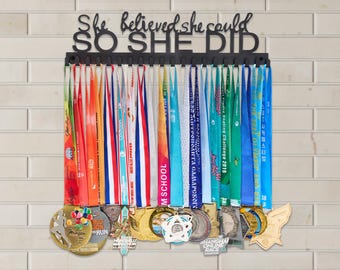 Personalized Medal Hanger: Black Stainless Steel 'She Believed' Award Display