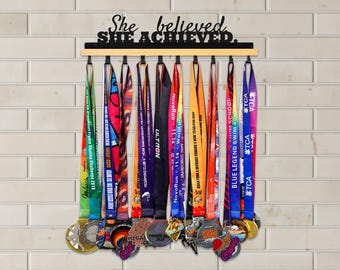 Medal Hanger with Shelf She Believed She Achieved Wooden Display