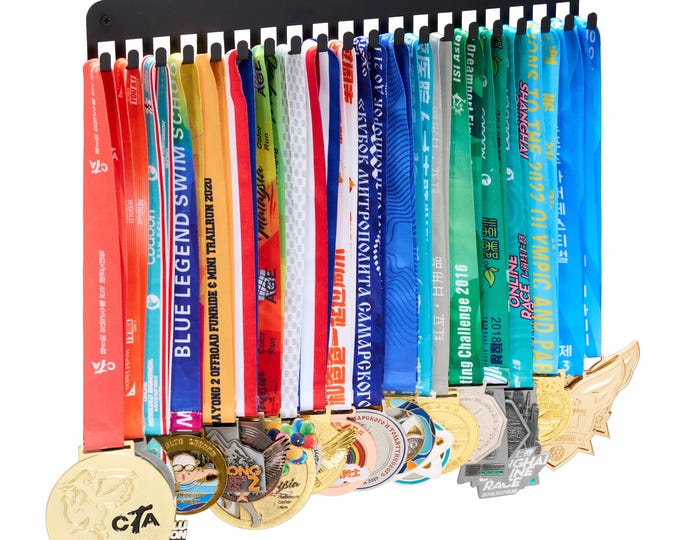 Featured listing image: Sports Medal Hanger Display Rack - Black Stainless Steel Wall Mount for All Race Medals | Durable Athlete Achievement Organizer Runner Gift