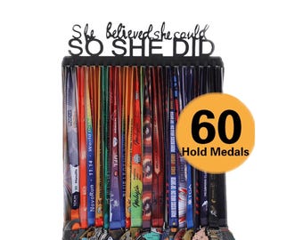 Inspirational Medal Hanger: Black Steel "She Believed" Sports Achievement Display