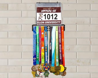 Medal Hanger Display with Bib Holder, Marathon Running Medal Rack