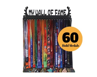 Medal Holder Display Hanger Rack Frame For Sport Race- My Wall Of Fame - Sturdy Black Steel Metal Over 60 Medals
