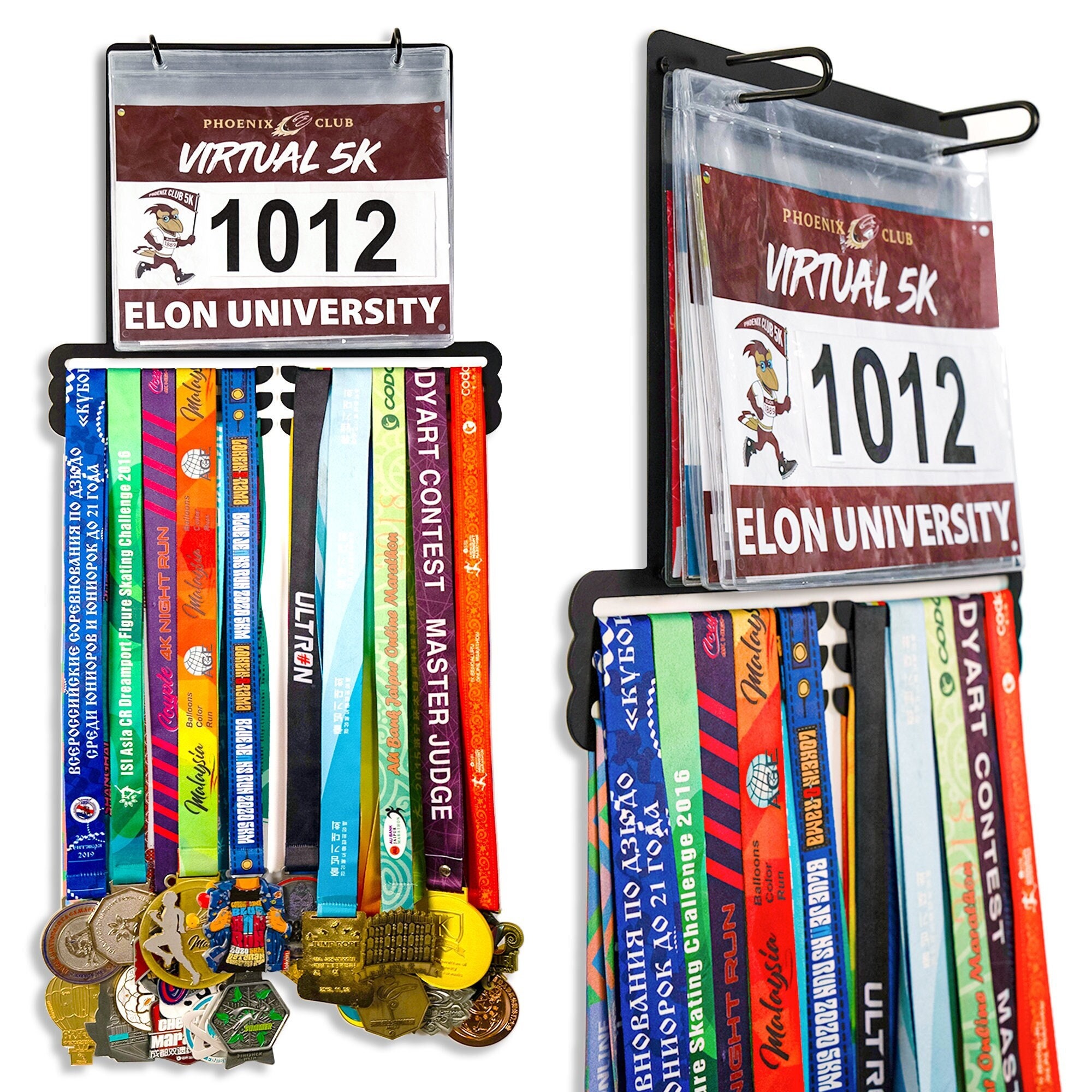  HZE Marathon Running Bib Holder and Medal Hanger Display, Black  Race Bid Holder and Medal Display with 16 Hooks and 10 Plastic Boards for  Gymnastics, Race, Soccer, Swim and Running 