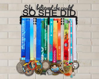 Inspirational Medal Holder Display: 'She Believed She Could'