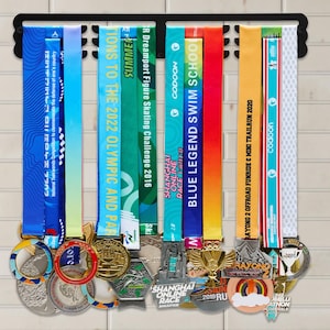 Black Steel Medal Holder: Sport Race Display Rack (Holds 60+)