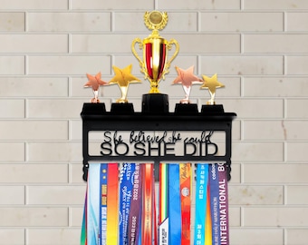 Custom Metal Medal Hanger with Trophy Shelf, Gift for her, Mother's Day Gift