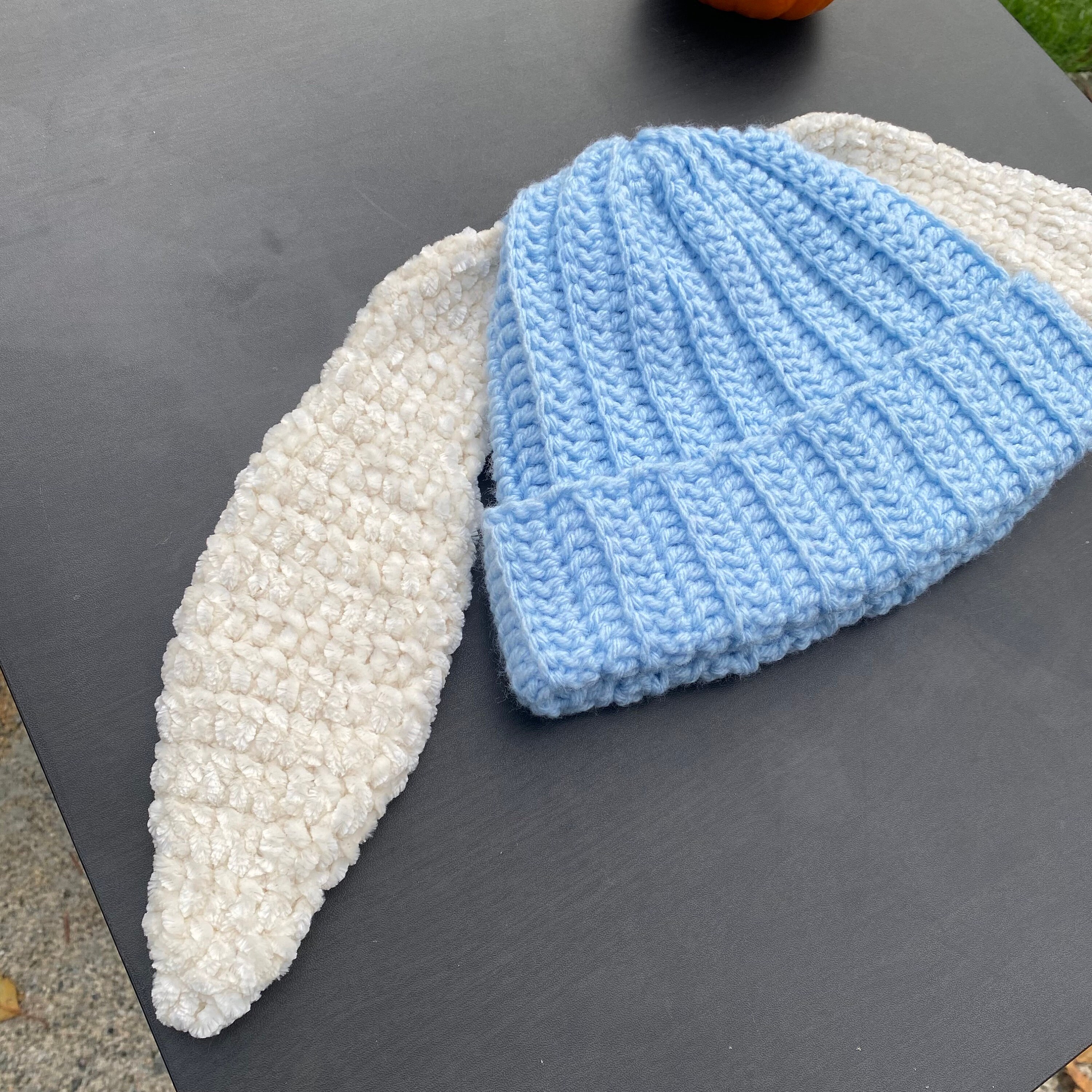 Bunny Ear Beanie Crochet Baby Blue Velvet White - Etsy