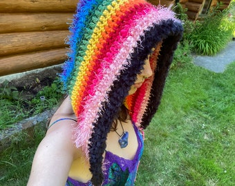 Rainbow Oversized Festival Hood crochet ooak handmade