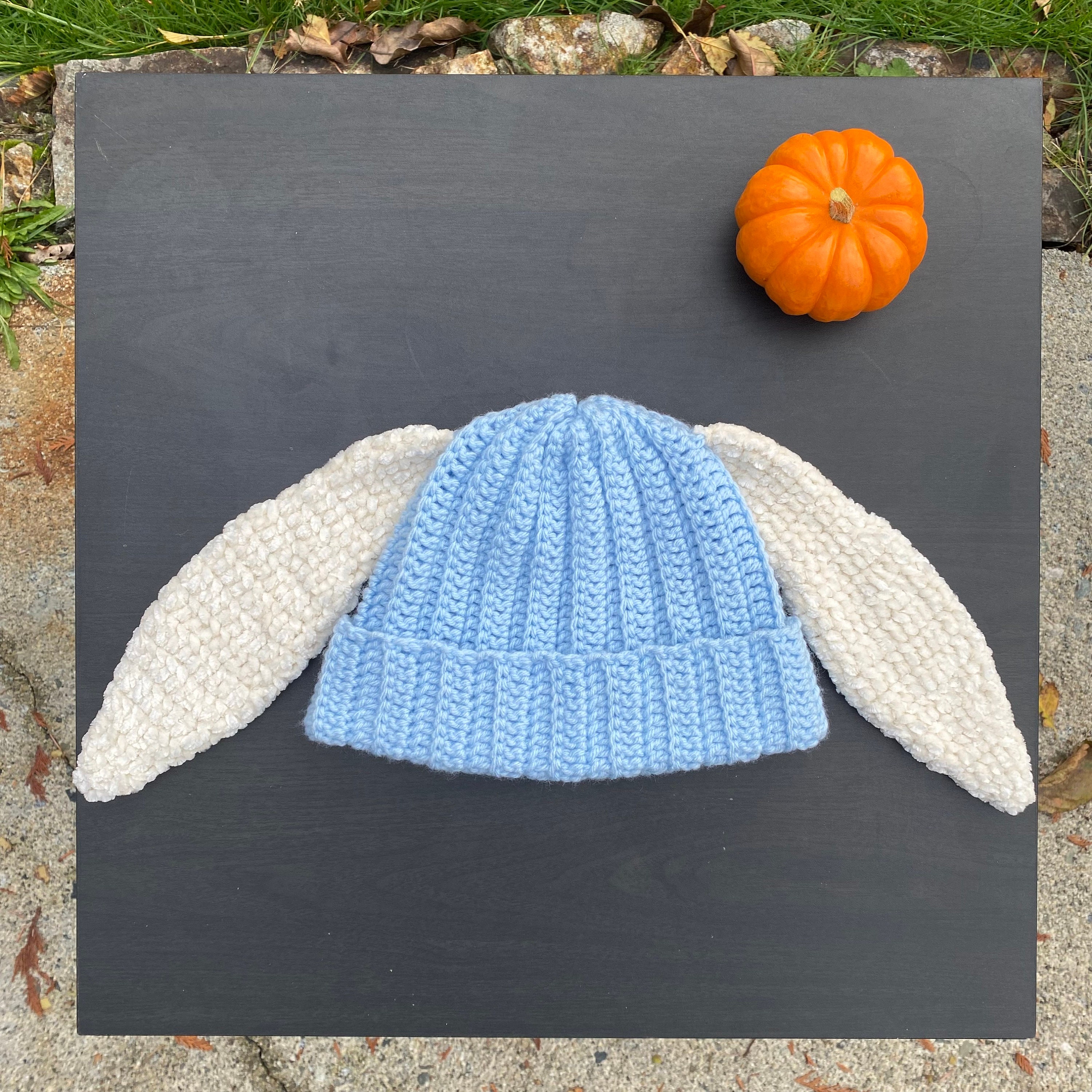 帽子 CROCHEANT Short Ribbon Beanie Bunny Ear Beanie Crochet Baby Blue Velvet White - Etsy