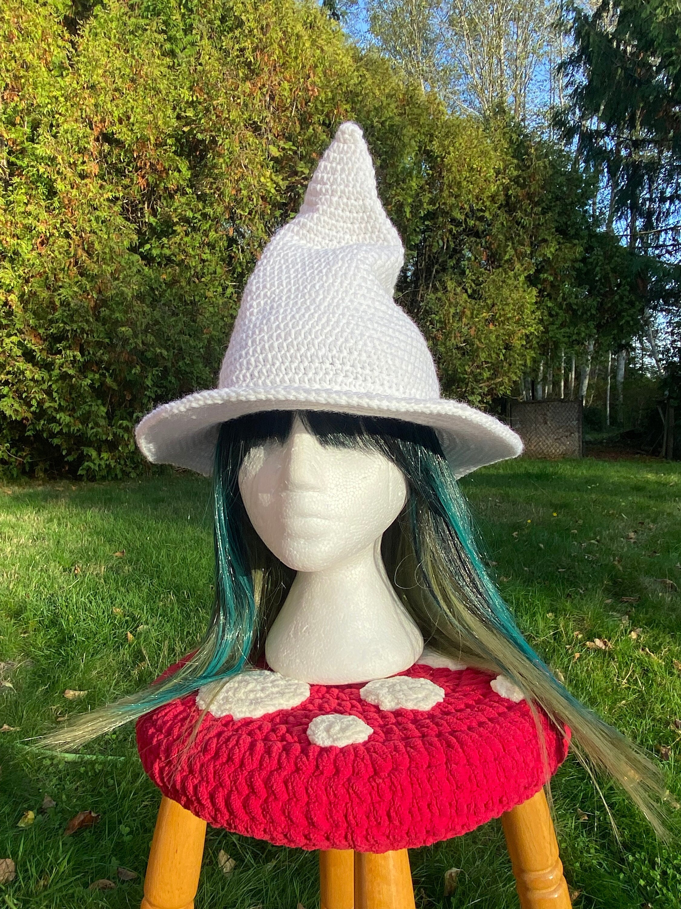 White Witch/Wizard hat handmade crochet Halloween