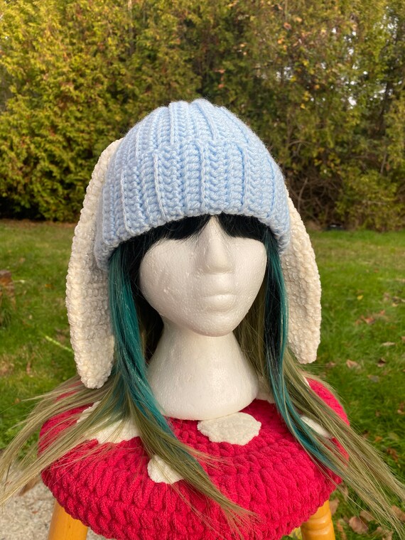 Bunny Ear Beanie Crochet Baby Blue Velvet White - Etsy