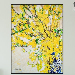 Yellow Floral Abstract Painting: Botanical Canvas Wall Art