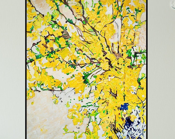 Yellow Floral Abstract Painting: Botanical Canvas Wall Art