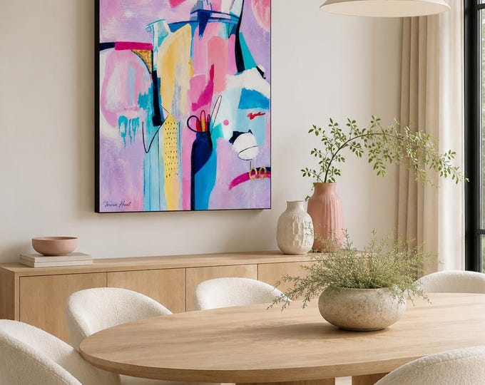 Teresa Hunt Abstract Canvas Print, Pink Blue Vertical Contemporary Artwork