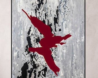 Red Birds Abstract Art Giclee Print - Modern Wall Decor