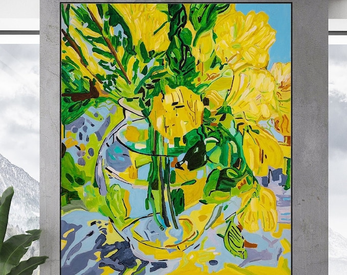 Large Yellow Flowers Abstract Giclée Print: Modern Floral Wall Art
