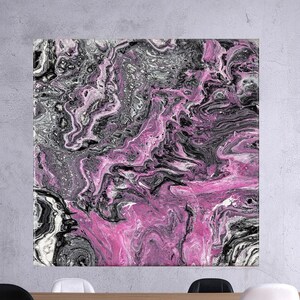 Abstract Canvas Art - Pink & Black Wall Art - Modern Abstract Painting for Contemporary Home Decor, Bold Art Print for Living Room