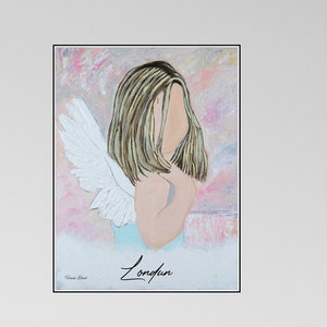 GICLEE PRINT ART Abstract Girl Angel Painting Canvas Print Oil Painting Home Decor Wall Decor Housewarming Gift  Blue Pink Guardian Angel