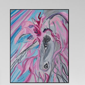 Arte mural de unicornio: impresión de unicornio pastel, lienzo e impresión giclée. Decoración contemporánea para amantes de los unicornios. Idea de regalo única.