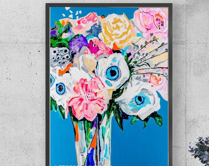 Soft Pastel Flower Giclee Print: Modern Abstract Acrylic Art