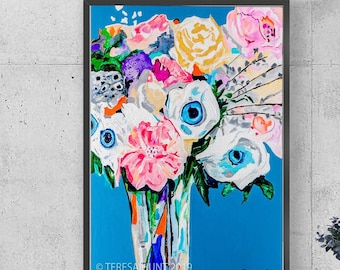 Abstract Flower Giclee Print: Vivid Floral Bouquet Art