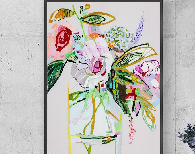 Abstract Flower Giclee Print: Colorful Floral Canvas Painting