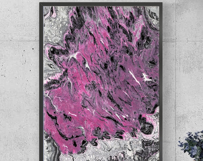 Original Pink & Black Abstract Art Print: Modern Canvas Wall Decor