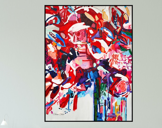 Floral Abstract Giclee Print: Colorful Flowers in Vase, Modern Gallery Wall Art