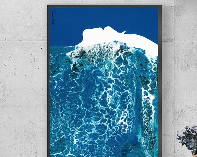 Indigo Blue Ocean Waves Art: Modern Coastal Giclee Print