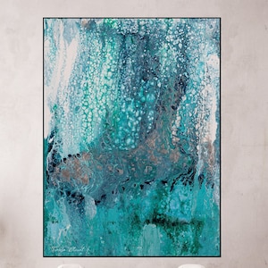 Turquoise Painting - Large Abstract Colorful Wall Art, Modern Blue Canvas Decor, Original Minimalist Artwork for Home