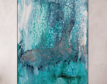 Turquoise Abstract Painting: Large Modern Canvas Wall Art