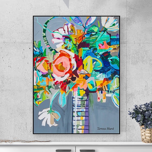 Abstract Floral Canvas Wall Art Etsy