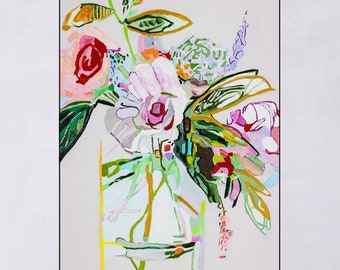 Abstracte bloemenvaas: kleurrijke gicleekunstafdruk
