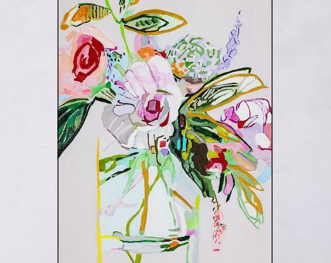 Abstract Floral Vase Painting: Colorful Giclee Art Print