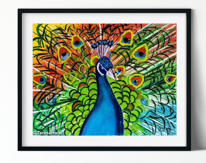 Vibrant Peacock Giclee Print: Bird Lover Wall Art