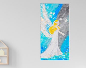 Original - ANGEL WALL PAINTING- Lovely Angel Print - Painted Angel art - Angel Abstract print - Angel Canvas Art - Religious Art Print