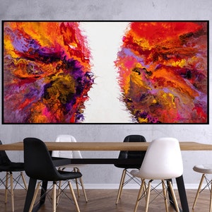 Wall Decor: Orange & Purple Abstract Canvas Print, Luxury Modern Art for Couples, Unique Giclee Two Tone Fluid Design